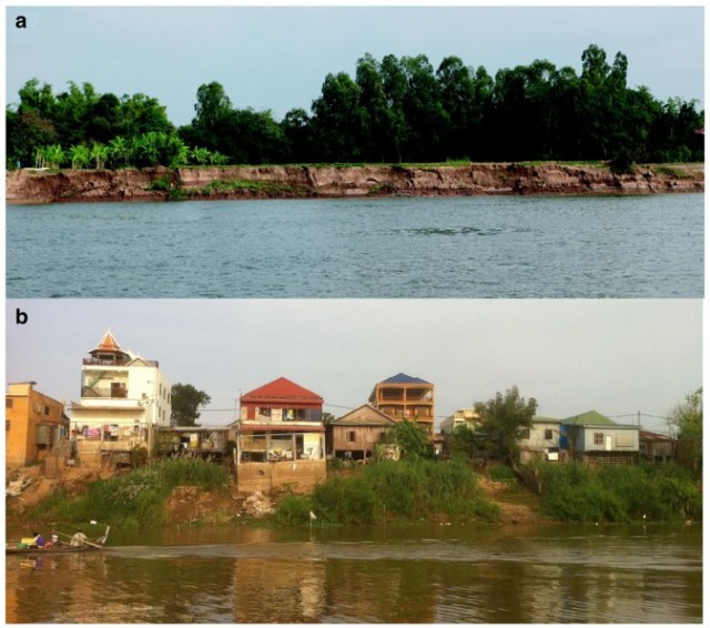 Ví dụ về xói lở bờ vào năm 2012 do những biến đổi động lực hình thái lòng sông chủ yếu gây ra từ hoạt động khai thác vật liệu đáy sông.