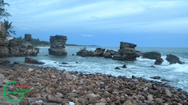 Hình 1. Các cột đá sót (stacks) do xói mòn tại mũi Dinh Cậu